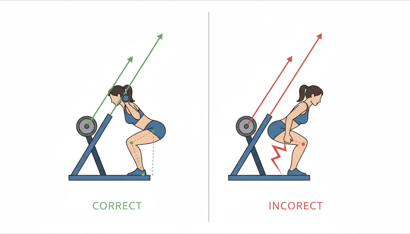 Illustration showing which way to squat on angled smith machine concept