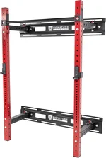 Signature Fitness 3" x 3" Wall Mounted Fold-in Power Cage Squat Rack with Adjustable Pull Up Bar and J Hooks - Space-Saving Home Gym