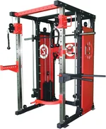 Zeus Strong Cable Crossover Smith Machine - Full Home Gym Rack - Commercial Grade, Red, Black