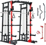 Major Fitness SML07 Machine All-in-One Home Gym Power Cage with Weight Bar and Two LAT Pull-Down Systems and Cable Crossover Machine, Exercise Attachment
