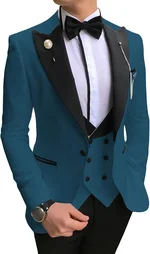 JEsilunmaMY Men's Slimming 3 Piece Suit Casual 1 Button Lapel Business Blazer Set Dinner Wedding Groomsmen Jacket Vest & Pant