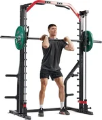 Sunny Health & Fitness Premium Smith Machine & Squat Cage Rack, Pull-Up Bar, Spotter Blocks for Weightlifting & Bench Press for Home Gym Strength Training