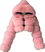 JEsilunmaMY Womens Fluffy Fur Short Coat Zip Long Sleeve Fleece Fuzzy Hooded Jacket Winter Warm Shaggy Shearling Outwear