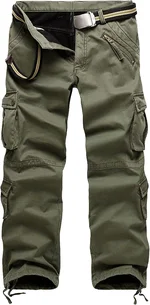 Men's Loose Cargo Slacks Multi-Pocket Fleece Lined Winter Warm Cotton Pants Outdoor Tactical Military Trousers