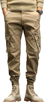 Men's Spring Cargo Slacks Multi-Pocket Outdoor Stretch Jogger Pants Athletic Workout Straight Lounge Trousers