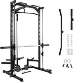 RitFit Smith Machine Power Rack with LAT-Pull Down System, Landmine, Barbell Bar, Plate Storage Pegs and More Training Attachment