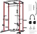 FAGUS Power Cage, Multi-Function Power Rack with LAT Pulldown, Seated Row, Cable Pulley System, J-Hooks, Dip Handles, Landmine, Squat Rack with Optional Cable Corssover, Smithe Attachment for Home Gym