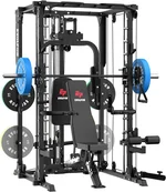 EVOLPOW M2A Smith Machine with LAT Pulldown, PEC Fly, Cable Crossover, Squat Rack with Full Body Training Attachments for Home Gym