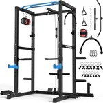 Sportsroyals Power Rack, Multi-Functional Power Cage with LAT Pulldown Pulley System, Squat Rack with More Training Attachments for Home Gym (Blue), 1200 lbs Weight Capacity