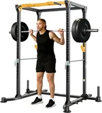 Squat Rack Power Cage, 82" Large Squat Stand Rack 2000lbs Capacity, Stable and Durable Power Cage with Pull-Up Bar, Heavy Duty Adjustable Power Cage with Weight Plate Storage Attachment for Home Gym
