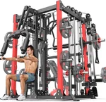 Smith Machine, Multi-Function Squat Rack Power Cage with Cable Crossover System, with Optional Weight Bench, Olympic Barbell Weight Set, for Home Gym