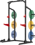 JOMEED Squat Rack Power Cage Multi-Functional Power Rack with Pulley System Weight Plate Holders, Pull-Up Bars, J-Hooks, Spotter Arms and Olympic Bar Storage 1000LBS Capacity, Black