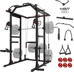 Mikolo K6 2.0 Power Cage, Power Rack with Cable Crossover System, 2000LBS Squat Rack with LAT Pull Down System, Functional Trainer with Aluminum Pulley System for Fitness Home Gym