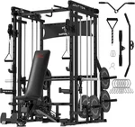 Waxman Smith Machine, 2200lbs Squat Rack with Pull Down System & Cable Crossover Machine, Training Equipment with Leg Hold, Down Attachment for Garage and Home Gym Package