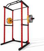 Power Cage Squat Rack, 1200 lbs Capacity, Squat Machine with Dip Bars, 45" x 46" x 82", For Home Gym, school, Red