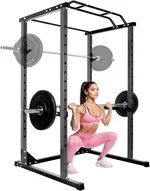 Power Cage Squat Rack - Heavy Duty Multi-Function Adjustable Rack with Safety Bars & J Hooks for Home Gym Strength Training (Black, 1200 LBS)