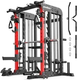 Pooboo Multi-Functional Machine Power Cage, 2000LB Squat Rack, LAT-Pull Down System, Dual Pulley Cable Crossover System, Home Gym Workout Machine with Strength Training Attachments
