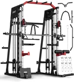 Smith Machine, 2300lbs Squat Rack with LAT Pulldown System & Duable Cable Crossover, Multi-Function Squat Rack Power Cage for Home Gym, Training Equipment with Leg Press Attachment
