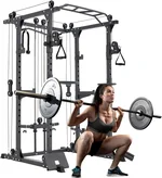 JOMEED Power Rack with Cable Crossover System, 1000LBS Power Cage Squat Rack for Home Gym, Weight Lifting and Bench Press Training