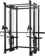 Synergee Power Cage with Smith Machine and Plate Loaded Cable Crossover, 2x3 11-Gauge Steel Frame, Includes Sandwich-Style J-Cups with UHMW, and All Assembly Hardware