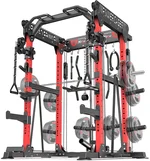 Power Rack Squat Rack Multi-Function Power Cages with Cable Crossover System Selectable More Training Attachment Weight Cage for Garage & Home Gym