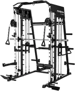 Power Cage 2300lbs Smith Machine Squat Rack with LAT-Pull Down System & Cable Crossover Machine, Training Equipment with Leg Hold-Down Attachment Weight Cage for Home Gym