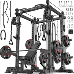 Power Cage Multi-Function Power Rack with Cable Crossover System,1800 LBS Capacity Squat Rack with Weight Bench,for Home Gym