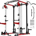 Power Cage with Cable Crossover System, Power Rack with LAT PullDown Cable Pulley System, Squat Rack for Home Gym with Full Body Strength Training Attachments