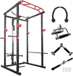 1000lbs Capacity Power Cage, Home Gym Squat Rack with LAT Pulldown, Cable Crossover, and Weight Lifting Attachments, Total Gym Machine