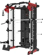 French Fitness FSR60 Functional Smith & Squat Rack Home Gym – Heavy-Duty All-in-One Machine with Smith Bar, Squat Rack, LAT Pulldown, Pull-Up Bar