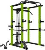 Multi-functional Power Cage, Home Adjustable Pullup Squat Rack 1000Lbs Capacity Comprehensive Fitness Barbell Rack, Green+Black