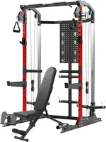 Power Cage, Multi Function 2000LB Squat Rack with Dual Pulley Cable Crossover System, Complete Free Weight Home Gym Equipment with Bench and Attachment Orange