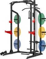 SR007P 2"X2" Squat Half Rack with LAT Pulldown System, Multi Grip Pull Up Bar and Plate Storage, 1000LBS Capacity Power Cage for Home Gym Weightlifting and Bench Press