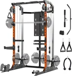 Multi-Function Power Cage, Power Rack with Dual Independent Pulley System, 2000LB Capacity Workout Cage with Adjustable Cable Crossover System and Training Attachment, Squat Rack for Home Gym