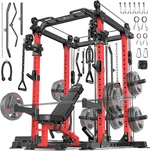 Power Cage with Cable Crossover System, Multi-Function Squat Rack Smith Machine for Home Gym, Power Rack and Packages Weight Sets