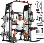 Smith Machine for Home Gym, Multifunctional Strength Training Power Cage with T Bar, LAT-Pull Down System and Cable System, 2200 Lbs Squat Rack with More Training Attachment