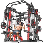 Smith Machine Power Rack Multifunctional Power Cage Deep Squat Rack Cable Crossover System Selectable More Training Attachment for Garage & Home Gym