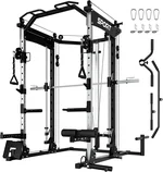 Smith Machine for Home Gym, 2200LBS Capacity Heavy Duty Power Cage with Cable Crossover System, All-in-One Home Gym System with Weight Storage & Multi-Functional Training Stations