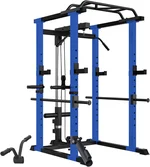 Multi-Functional Power Cage,Home Adjustable Pullup Squat Rack 1000Lbs Capacity Comprehensive Fitness Barbell Rack, Blue
