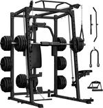 Smith Machine for Home Gym, Smith Machine with Cable Crossover Machine and Chest Station, All in One Home Gym System Power Rack for Garage