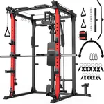 ARMAC Smith Machine, Multi-Functional Power Cage for Home Gym, 2000LBS Squat Rack with Two LAT Pull-Down Systems, Cable Crossover Machine and and More Cable Attachment