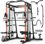 FEIERDUN Smit Machine Power Cage FOR01, All-in-One Home Gym Squat Rack with Barbell & Solid Limit Rod & Two LAT Pull-Down Systems & Cable Crossover Machine for Home Gym