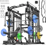 Smith Machine with Cable Crossover System, Multi-Function Power Cage Squat Rack for Home Gym, Power Rack and Packages Weight Sets.