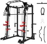Angled Smith Machine Home Gym with Cable Crossover Machine, All in One Gym Equipment Strength Training Power Cage for Home Gym, Garage Gym