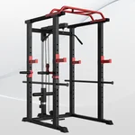 1000LBS Power Cage with LAT Pulldown Attachment, Olympic Squat Rack with Dip Bars & Multi-Grip Pull-Up Bar, 2"x2" Steel Home Gym Power Rack for Weightlifting Strength Training
