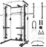 Power Cage, 1600LBS Squat Rack with LAT Pulldown, Multi-Function Weight Cage Strength Training Machine, Power Rack with More Attachments for Home Gym Garage
