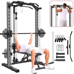 OPPSDECOR All in One Smith Machine, Multi-Functional Smith Machine Home Gym, Squat Rack with LAT-Pull Down System, Power Rack with Barbell Bar, Power Cage with Attachments Full Body Training