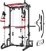 Power Rack for Home Gym, Smith-Machine with Cable Crossover for Full-Body Workout, All-in-one Trainer Equipment for Strength Training, Squat, Bench Press and Pull Up Bar