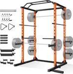Power Cage Smith Machine, 1600LBS Capacity Power Rack with LAT Pulldown, Pull-up Bar, J-Hooks and More Training Attachment