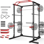 Power Cage Smith Machine, 1600LBS Capacity Power Rack with LAT Pulldown, Pull-up Bar, J-Hooks and More Training Attachment, Multi-Function Squat Rack for Home Gym Workout Rack